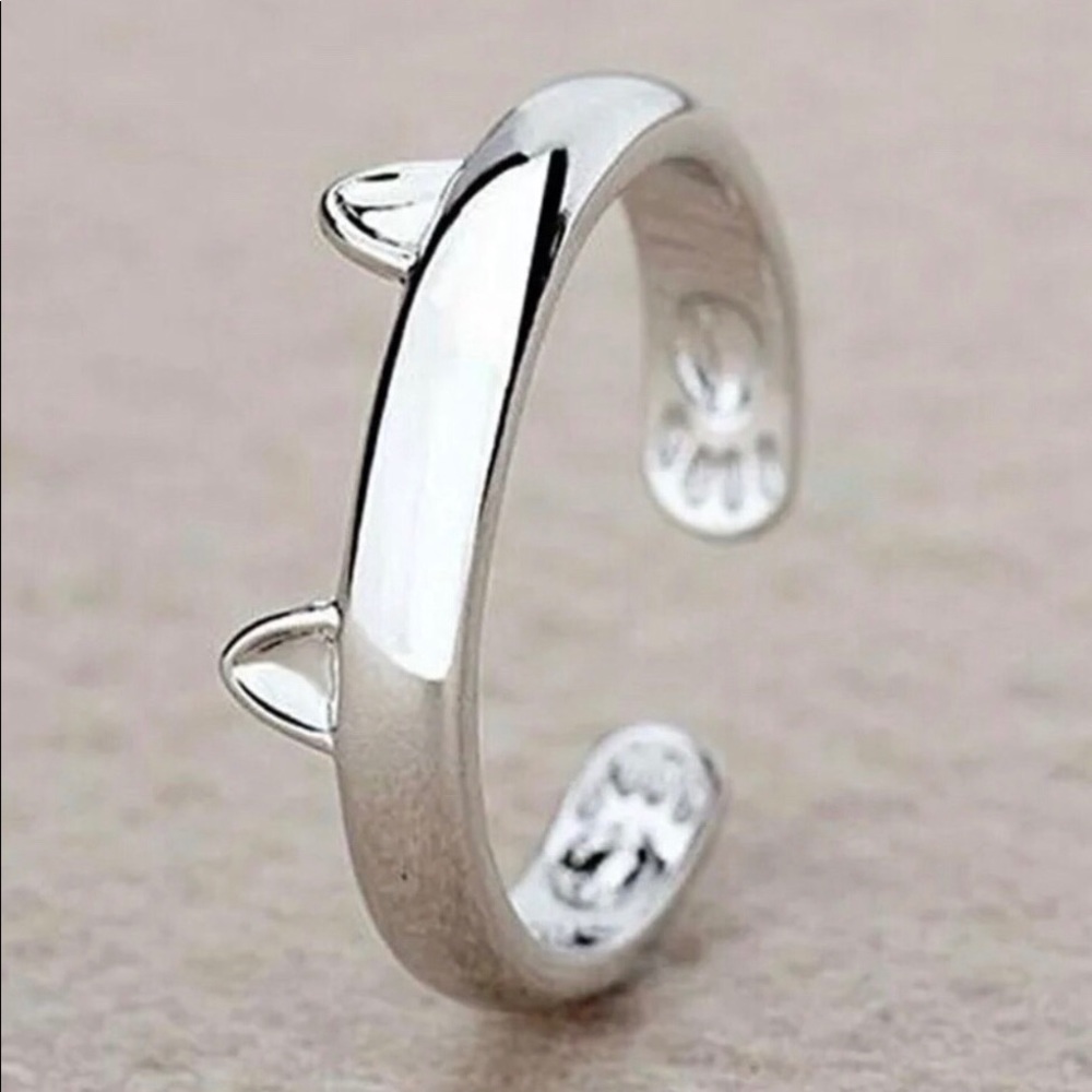 Cute women’s silver cat ears knuckle open ring